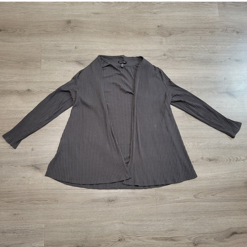 EILEEN FISHER Women's Ribbed Knit Cardigan Gray Size L Long Sleeve Open Front